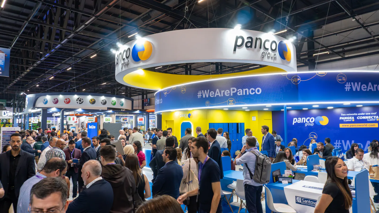 Wide view of the crowded PANCO booth and its prime location at Intermodal South America